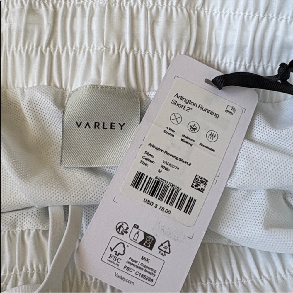 NWT Varley Arlington Running Short 2" - white - M - Picture 4 of 9